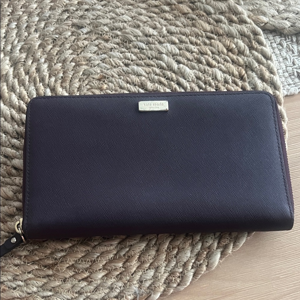 Kate Spade Dark Purple/ burgundy Wallet with Gold Accent